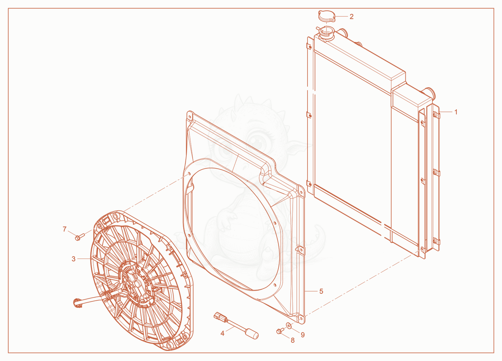 Exploded parts diagram of the Variable Fan Cooling of a Wacker Neuson G35, with numbered balloons