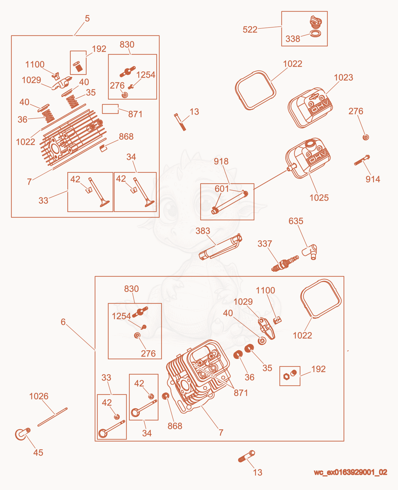 Exploded parts diagram of the Cylinder Head of a Wacker Neuson PTS4V, with numbered balloons