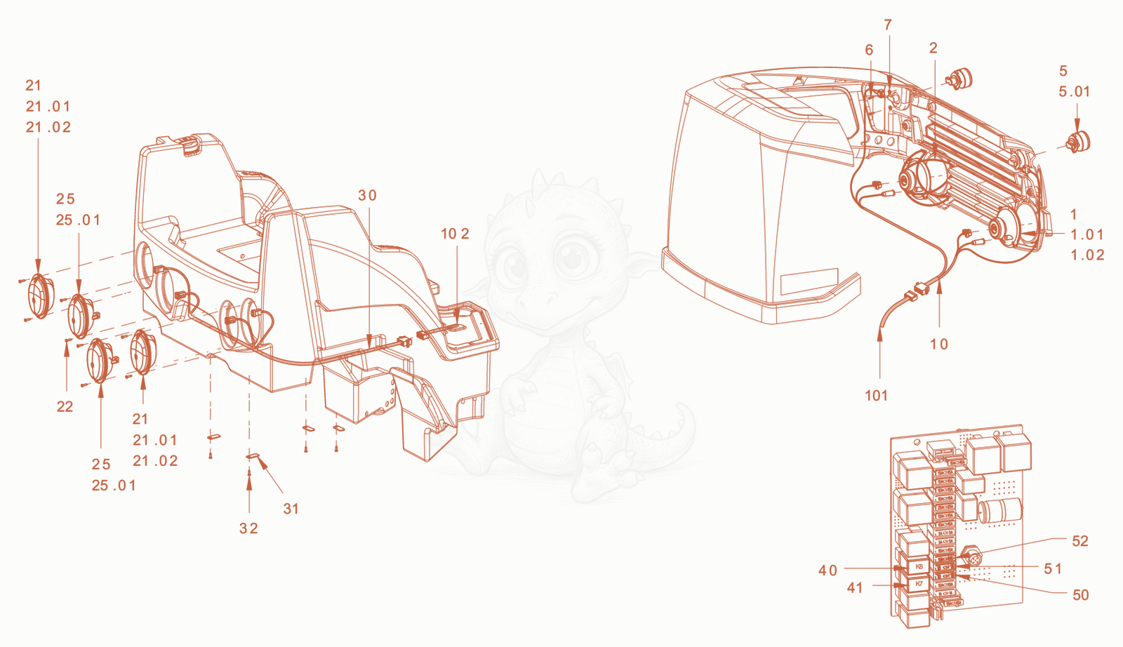 Exploded parts diagram of the lighting of a Wacker Neuson RD28-120DPF, with numbered balloons