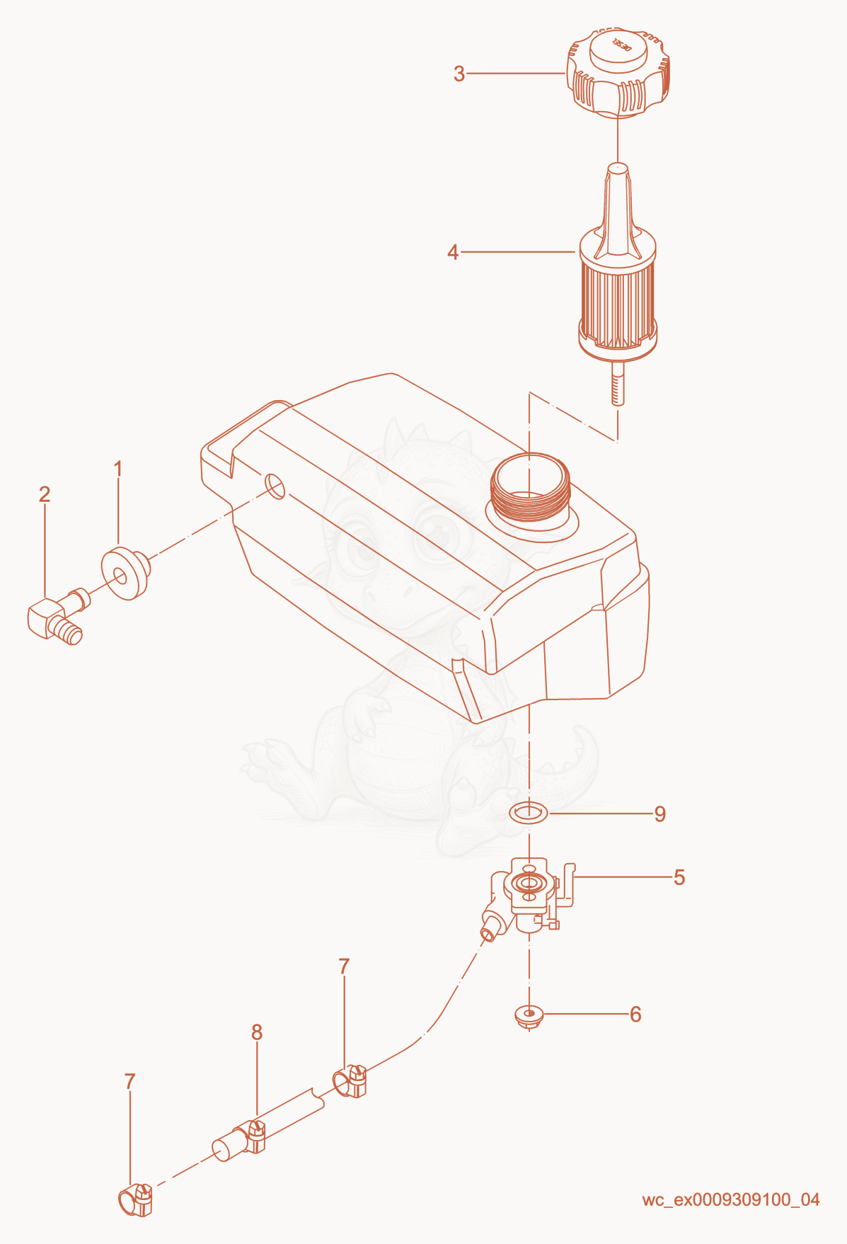 Exploded parts diagram of the Fuel Tank cpl. of a Wacker Neuson DS720, with numbered balloons