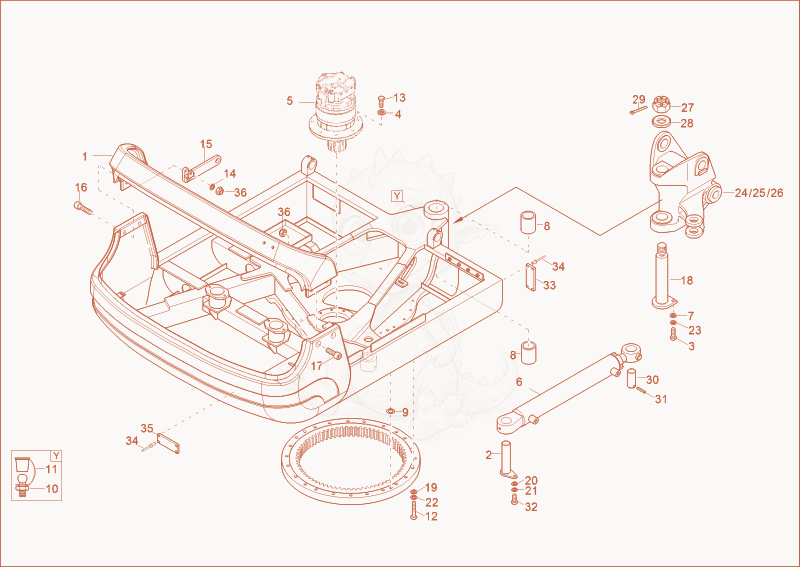 Exploded parts diagram of the chassis of a Wacker Neuson 2702RDFORCE, with numbered balloons