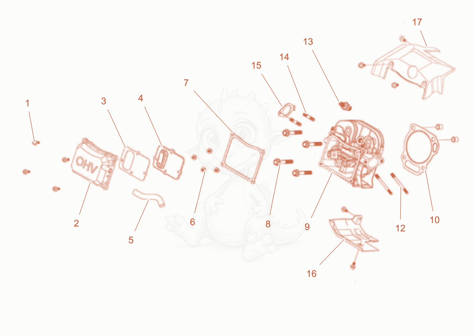 Exploded parts diagram of the Cylinder head cpl. of a Wacker Neuson GS8003GCN, with numbered balloons