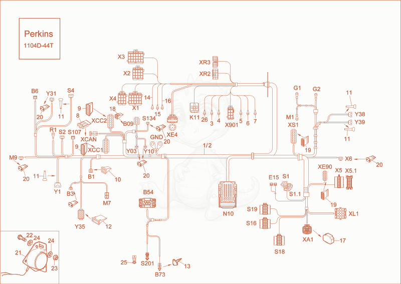 Exploded parts diagram of the wire harness chassis, engine of a Wacker Neuson DW60, with numbered balloons