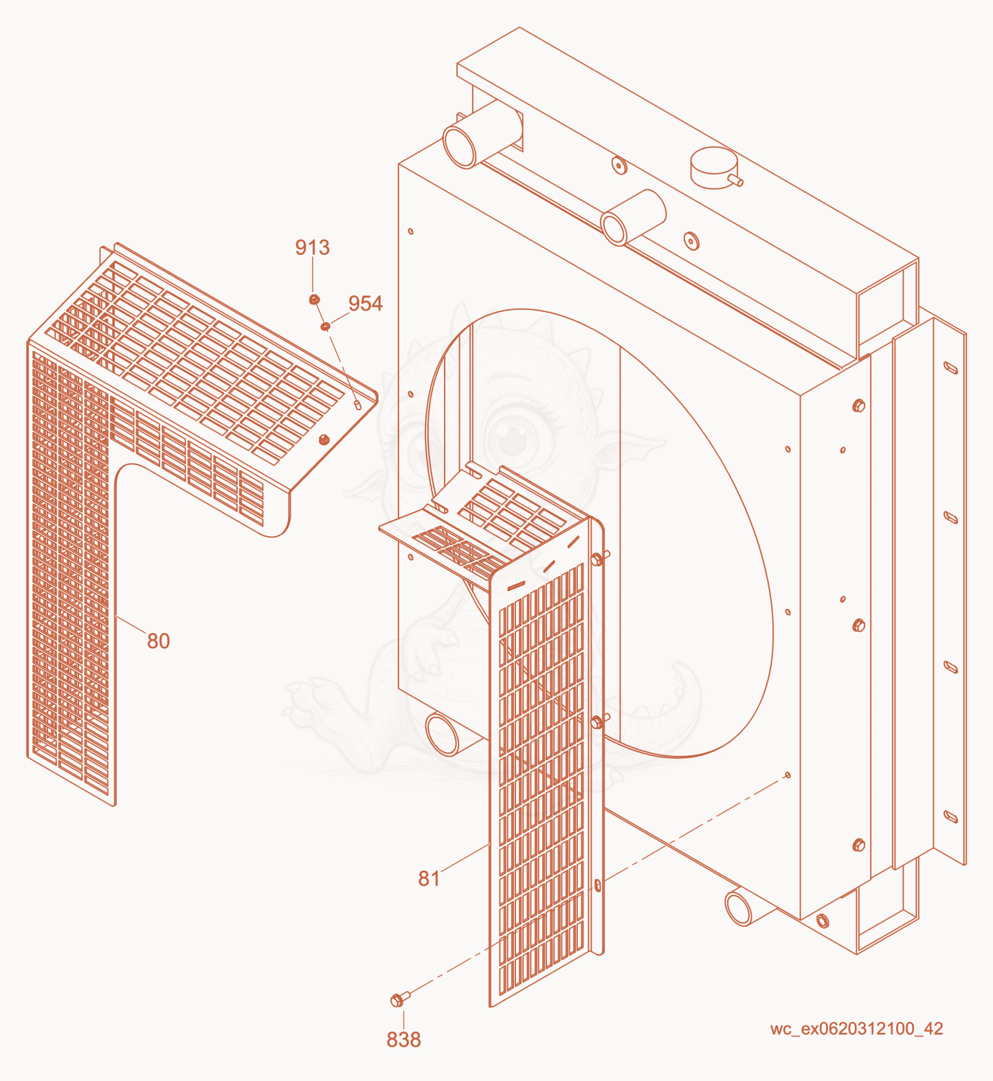 Exploded parts diagram of the Fan Guard of a Wacker Neuson G100, with numbered balloons