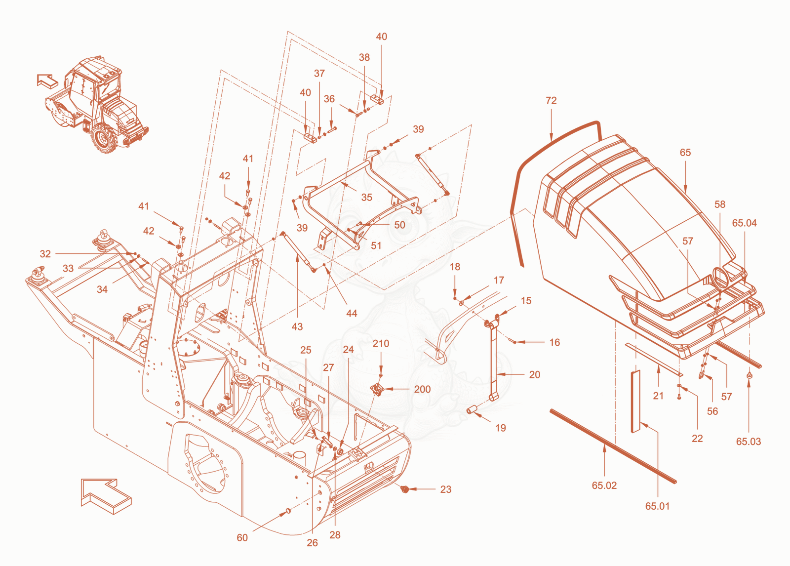 Exploded parts diagram of the Canopies and Covers of a Wacker Neuson RC50, with numbered balloons