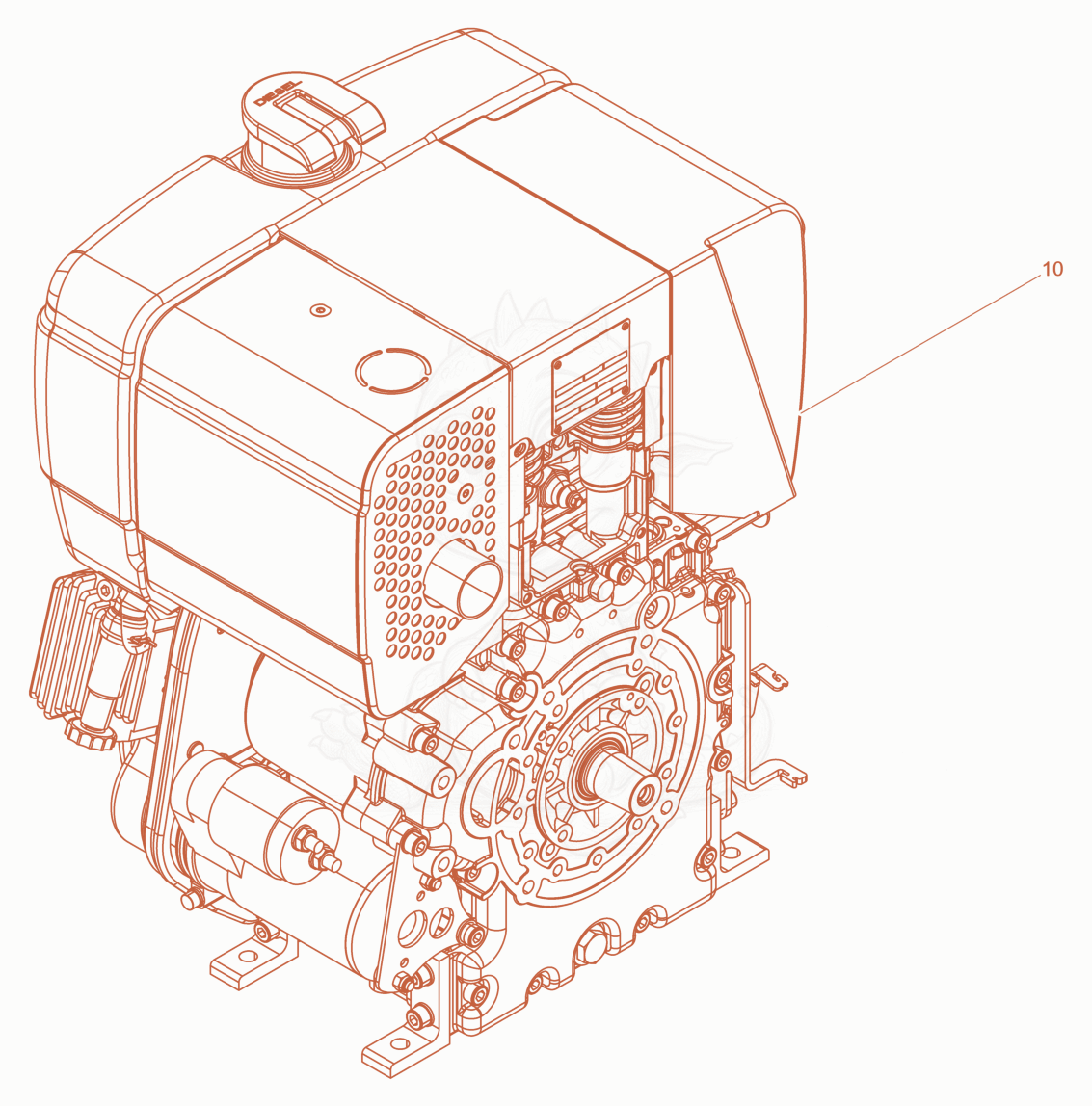 Despiece del Diesel engine 1B50 E-Start de una máquina Wacker Neuson DPU6260HEP, con globos numerados
