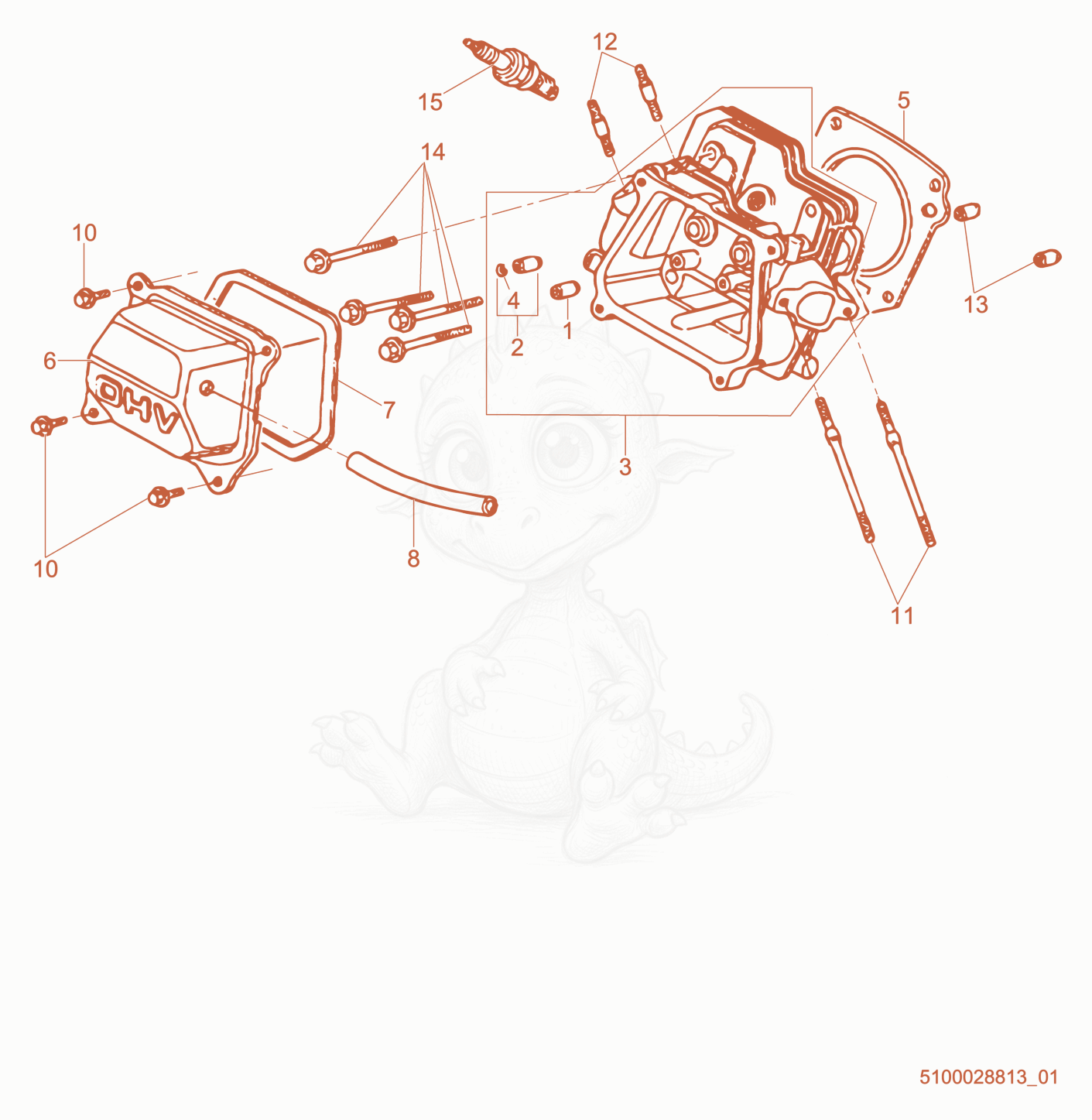 Exploded parts diagram of the Cylinder Head of a Wacker Neuson PDI2A(I), with numbered balloons