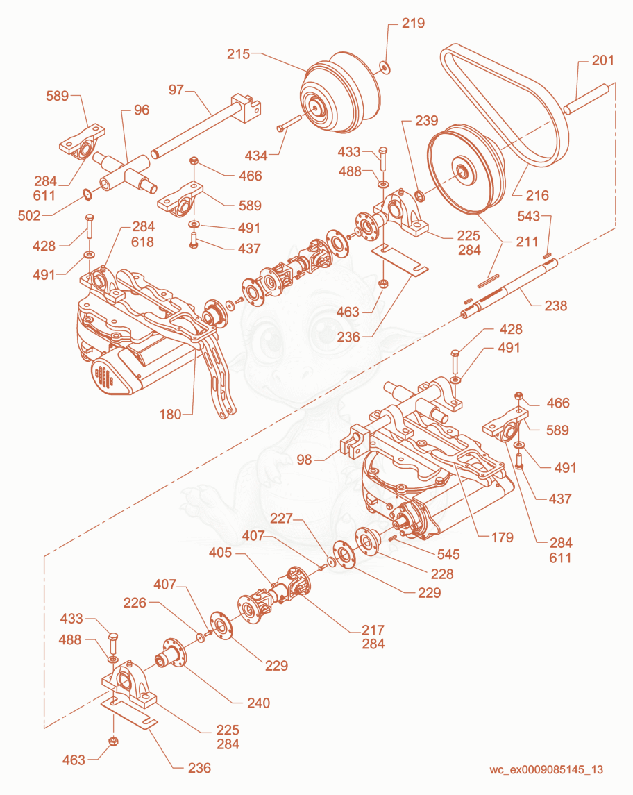 Exploded parts diagram of the Drive cpl. of a Wacker Neuson CRT48-25K-L, with numbered balloons