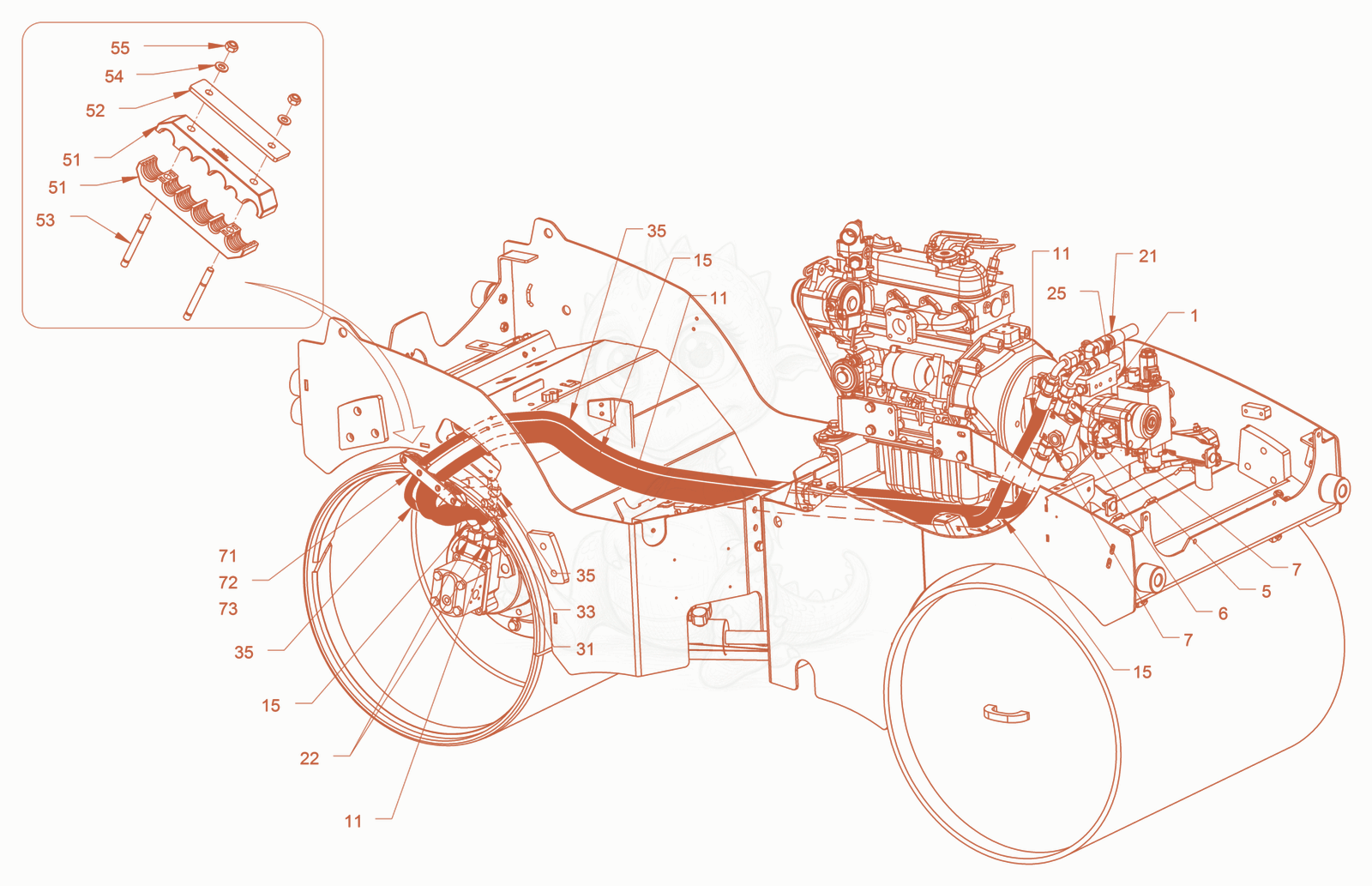 Exploded parts diagram of the advance drive of a Wacker Neuson RD18-100, with numbered balloons