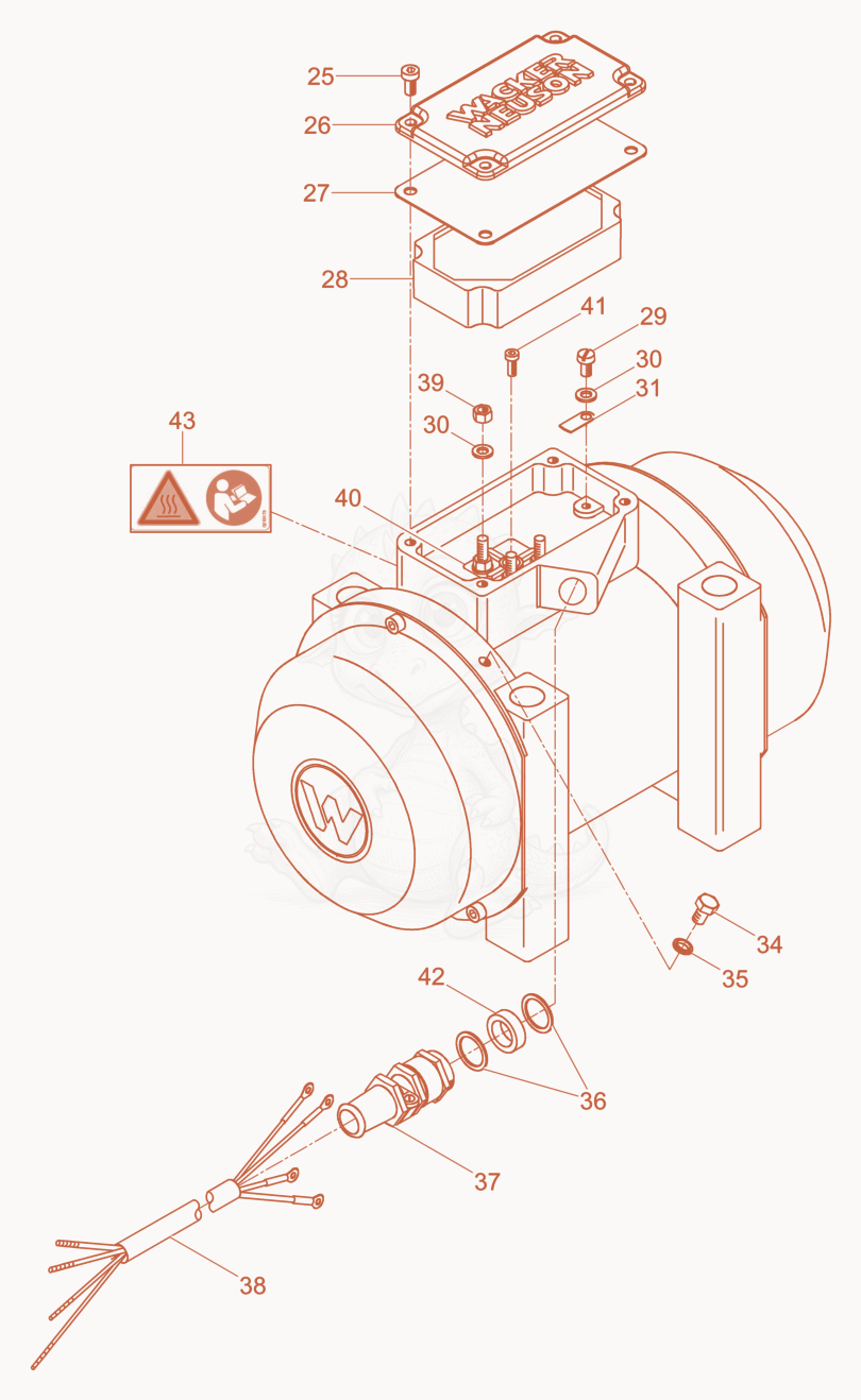 Exploded parts diagram of the External Vibrator cpl. of a Wacker Neuson AR54/6/115, with numbered balloons