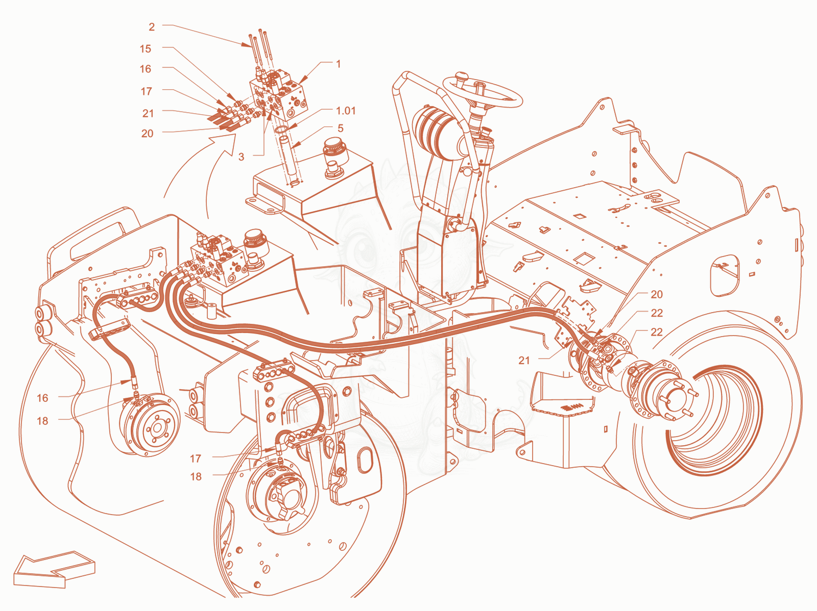 Exploded parts diagram of the parking brake of a Wacker Neuson RD45-140C, with numbered balloons