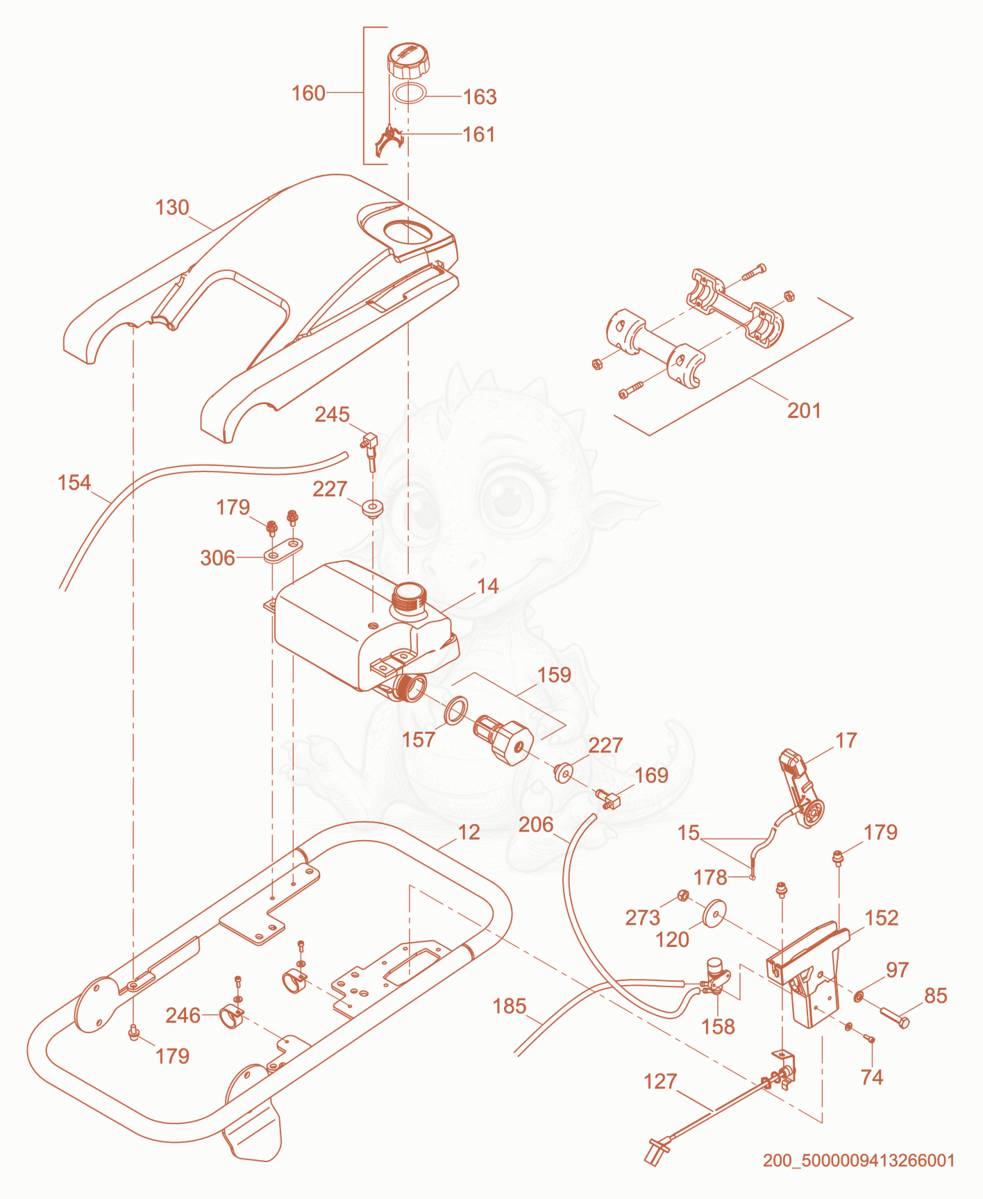 Exploded parts diagram of the Guide Handle cpl. of a Wacker Neuson BS50-2EU, with numbered balloons