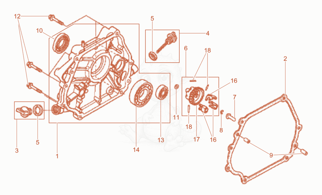 Exploded parts diagram of the Crankcase cover of a Wacker Neuson GV7000A, with numbered balloons