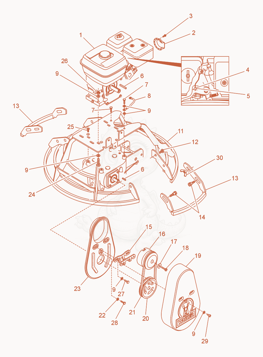 Exploded parts diagram of the Drive System/Engine of a Wacker Neuson CT30ADT-E, with numbered balloons