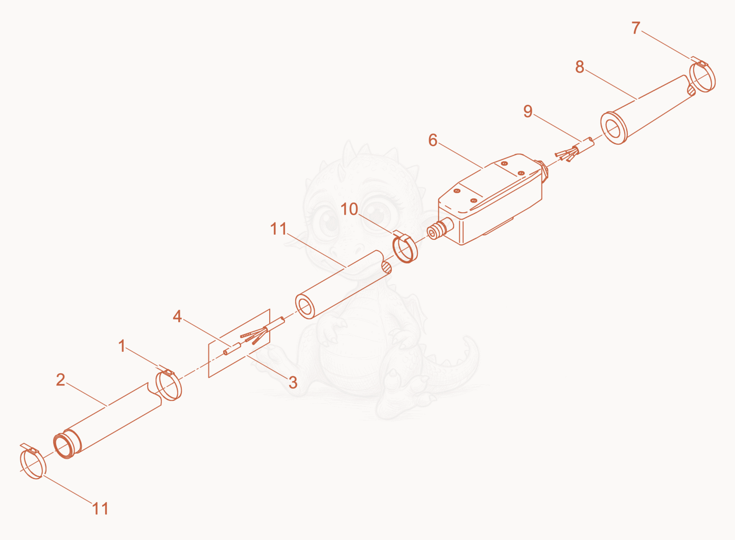 Exploded parts diagram of the Hose connection of a Wacker Neuson IREN38/048/240, with numbered balloons