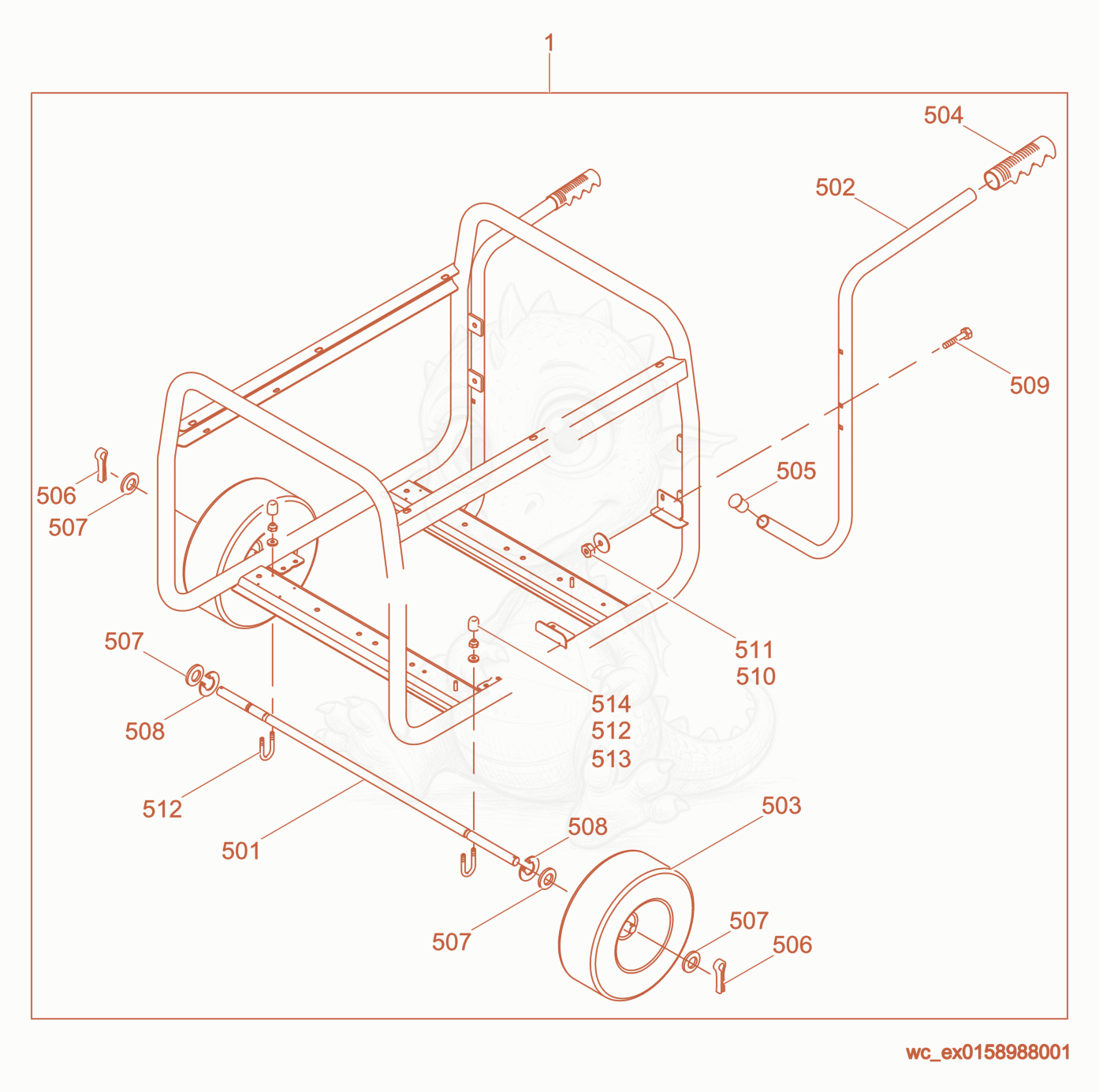 Exploded parts diagram of the Wheel Kit of a Wacker Neuson GPS9700, with numbered balloons