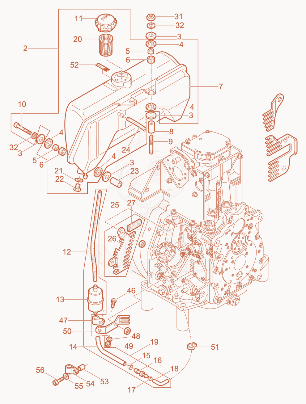 Despiece del Fuel System de una máquina Wacker Neuson DPU6555HECUS, con globos numerados