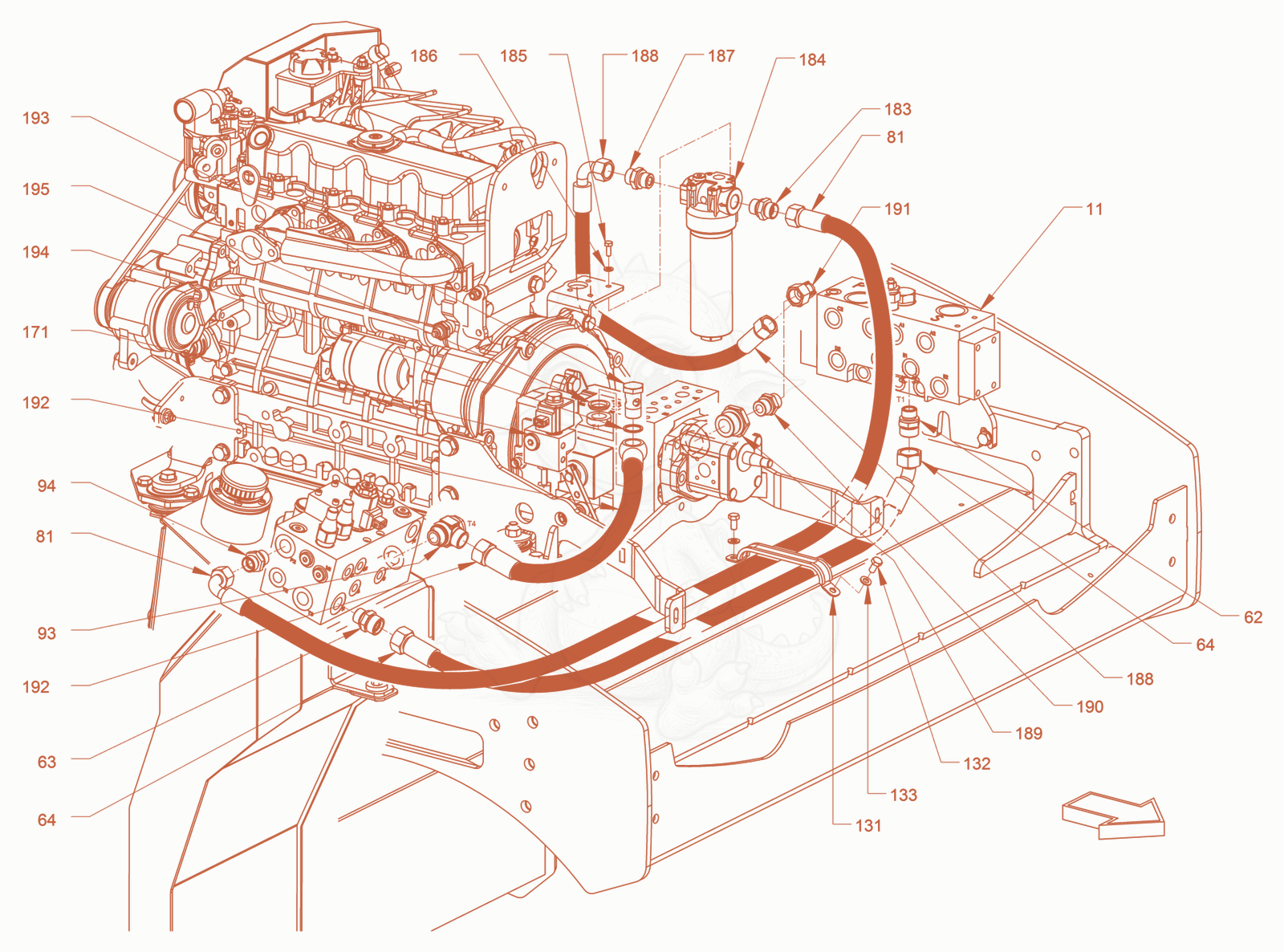 Exploded parts diagram of the advance drive of a Wacker Neuson RD45-140US, with numbered balloons