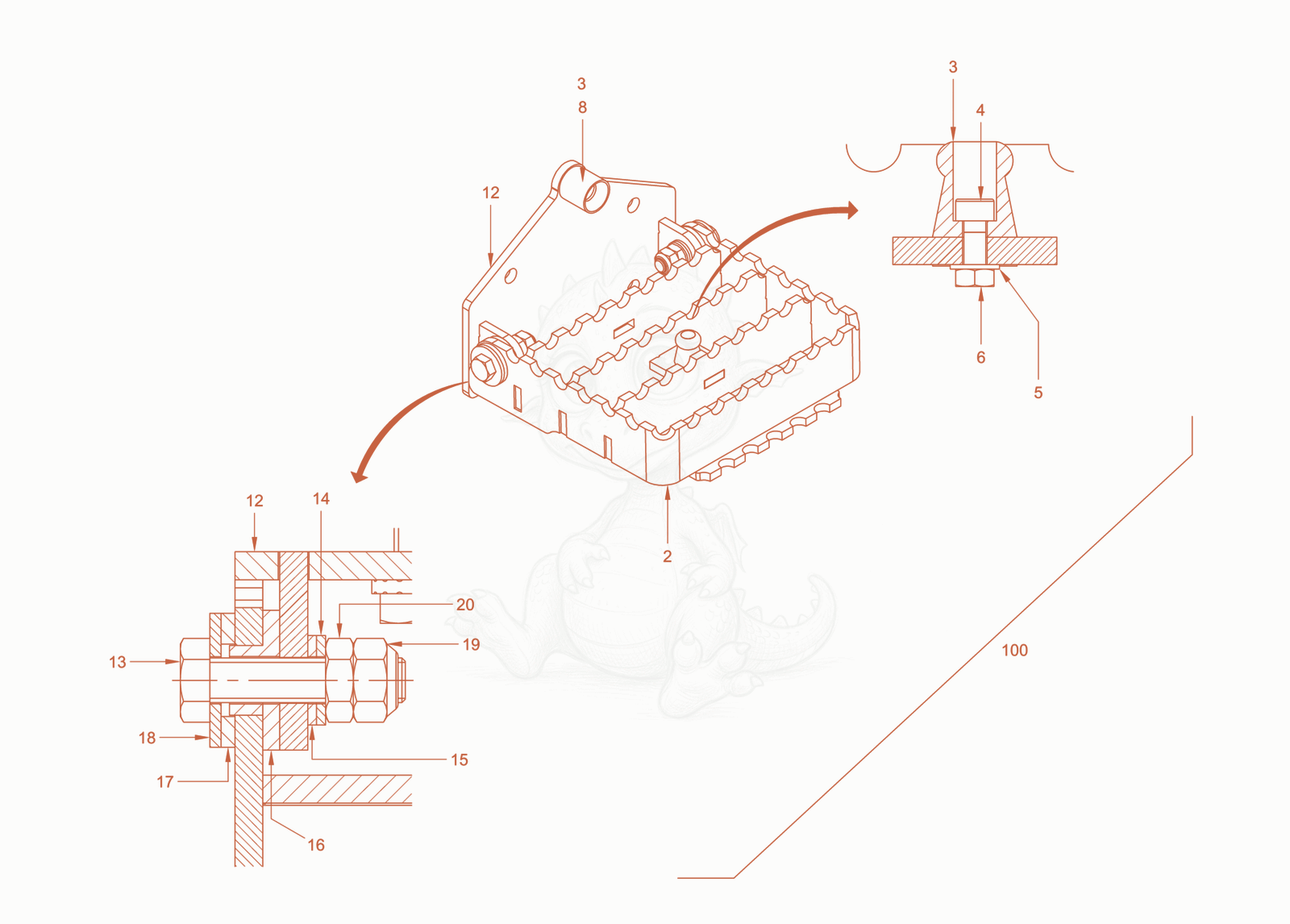 Exploded parts diagram of the main frame and assemblies of a Wacker Neuson RD18-100C, with numbered balloons