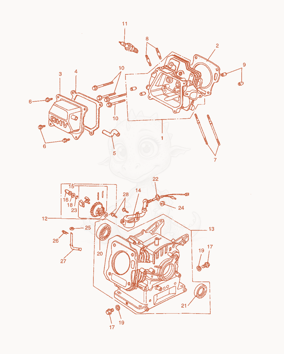 Exploded parts diagram of the Cylinder Head-Cylinder Housing of a Wacker Neuson A5000, with numbered balloons