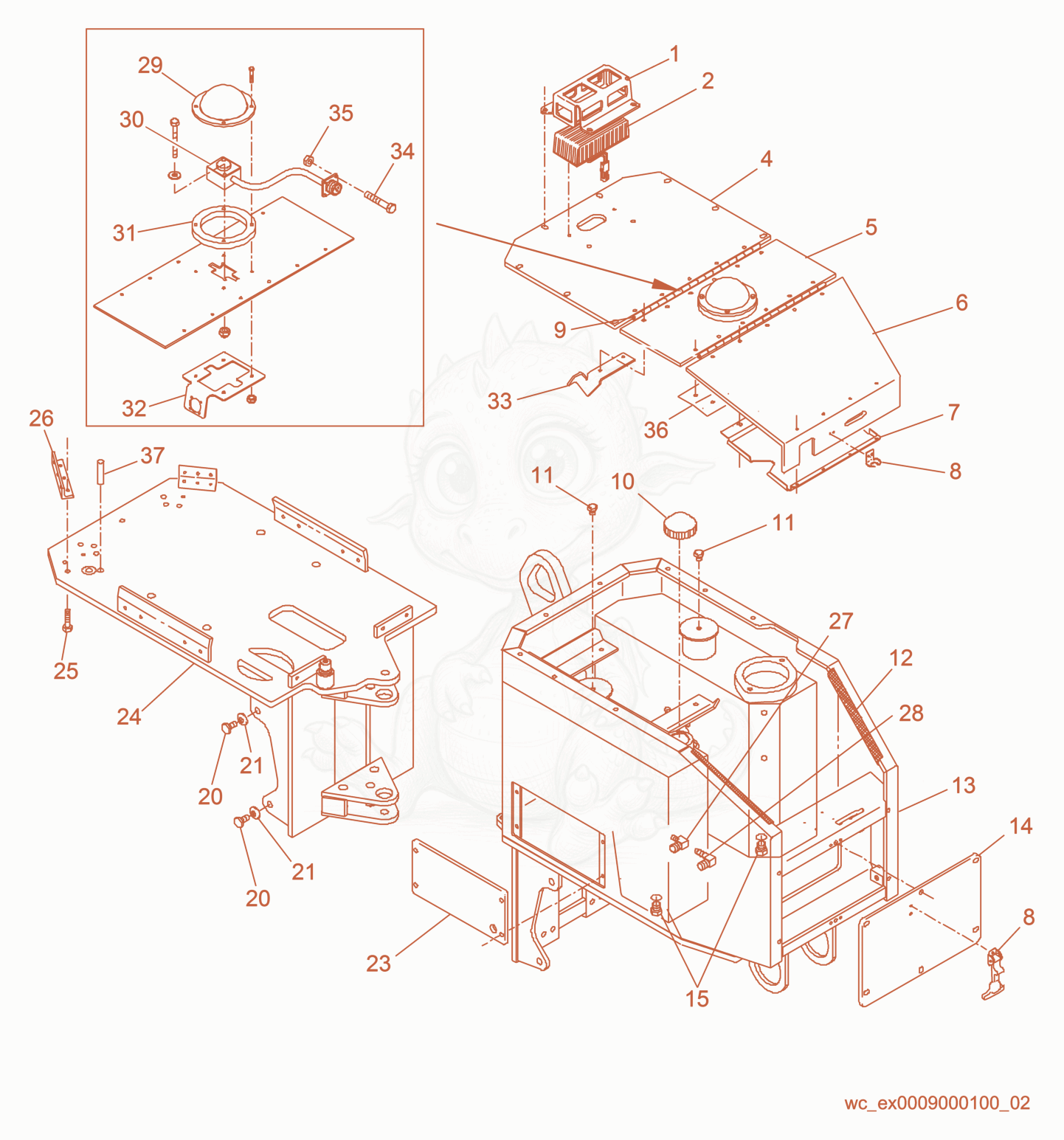 Exploded parts diagram of the Rear Frame of a Wacker Neuson RT560, with numbered balloons