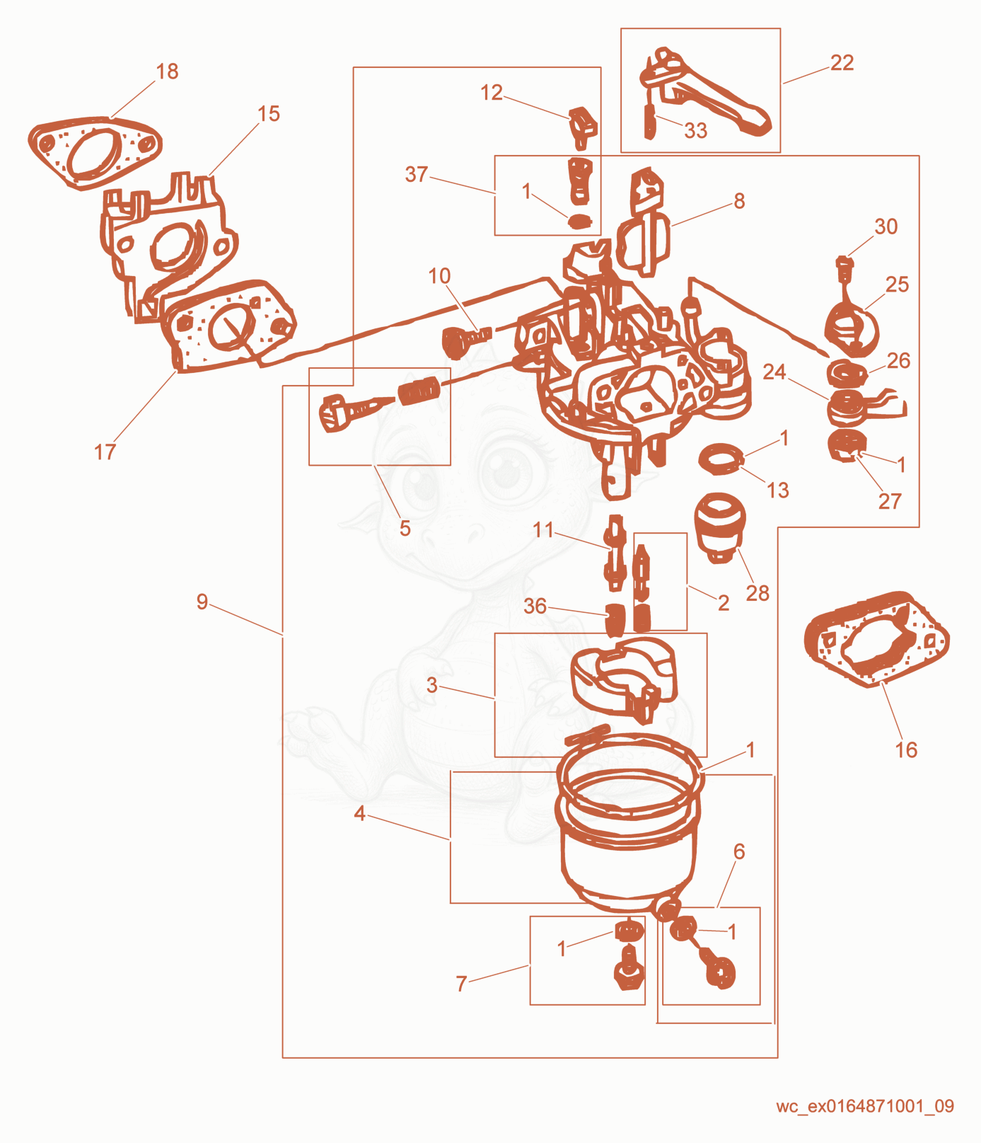 Exploded parts diagram of the Carburetor cpl. of a Wacker Neuson G7AI, with numbered balloons