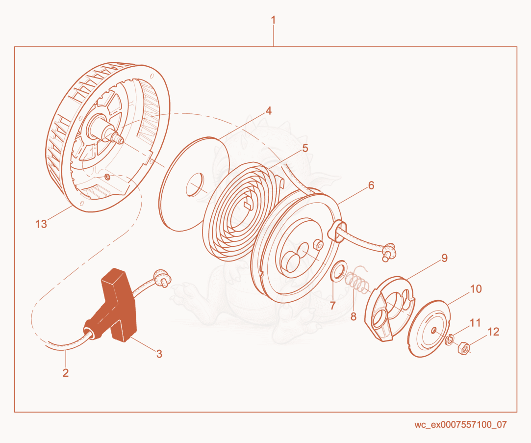 Exploded parts diagram of the Starter cpl. of a Wacker Neuson BS50-4, with numbered balloons