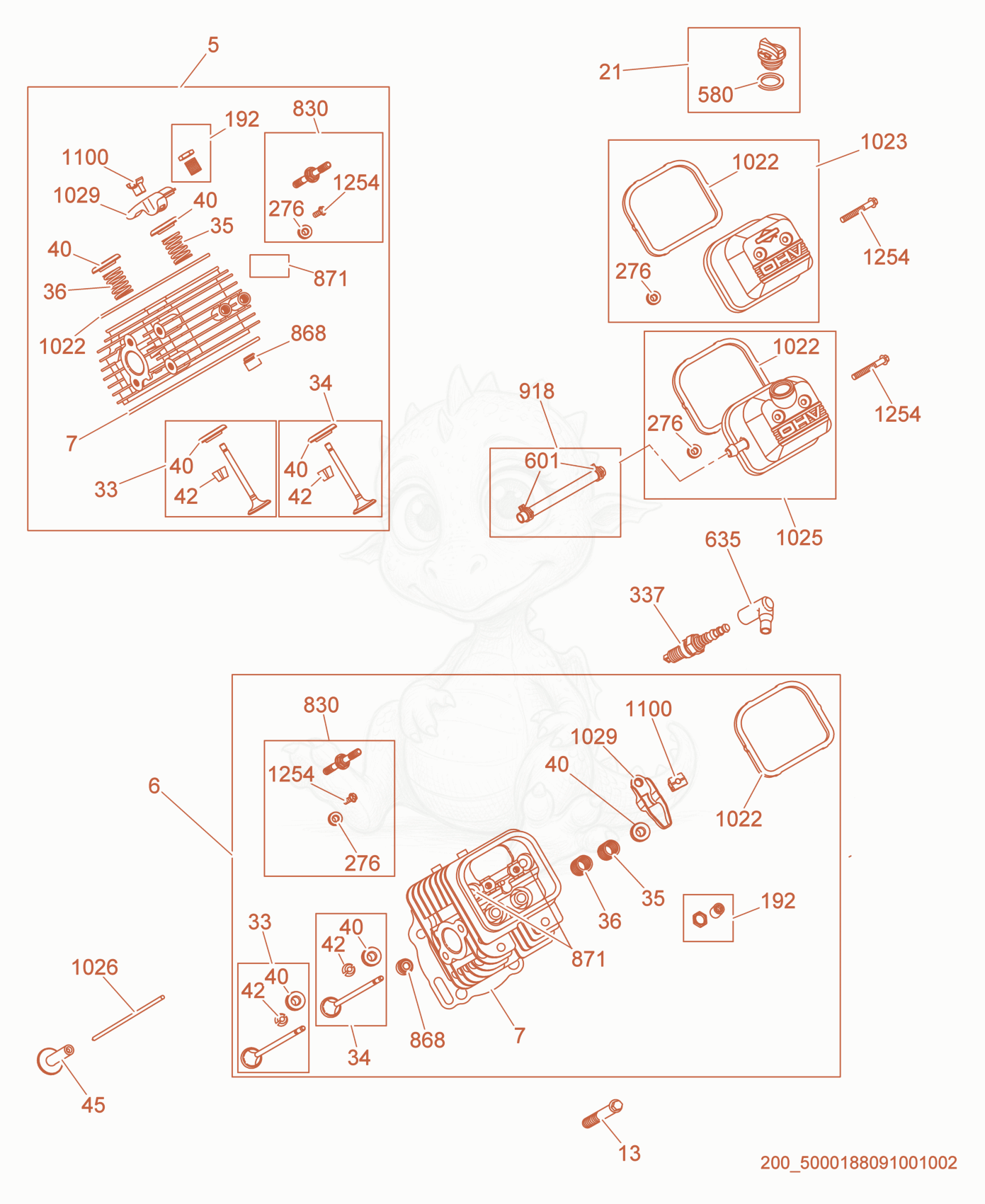 Exploded parts diagram of the Cylinder Head of a Wacker Neuson PTS4V(I), with numbered balloons