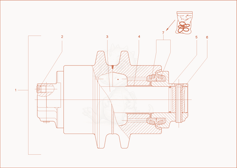Exploded parts diagram of the JOCKEY WHEEL (RUBBER CHAIN) of a Wacker Neuson 12002RD, with numbered balloons