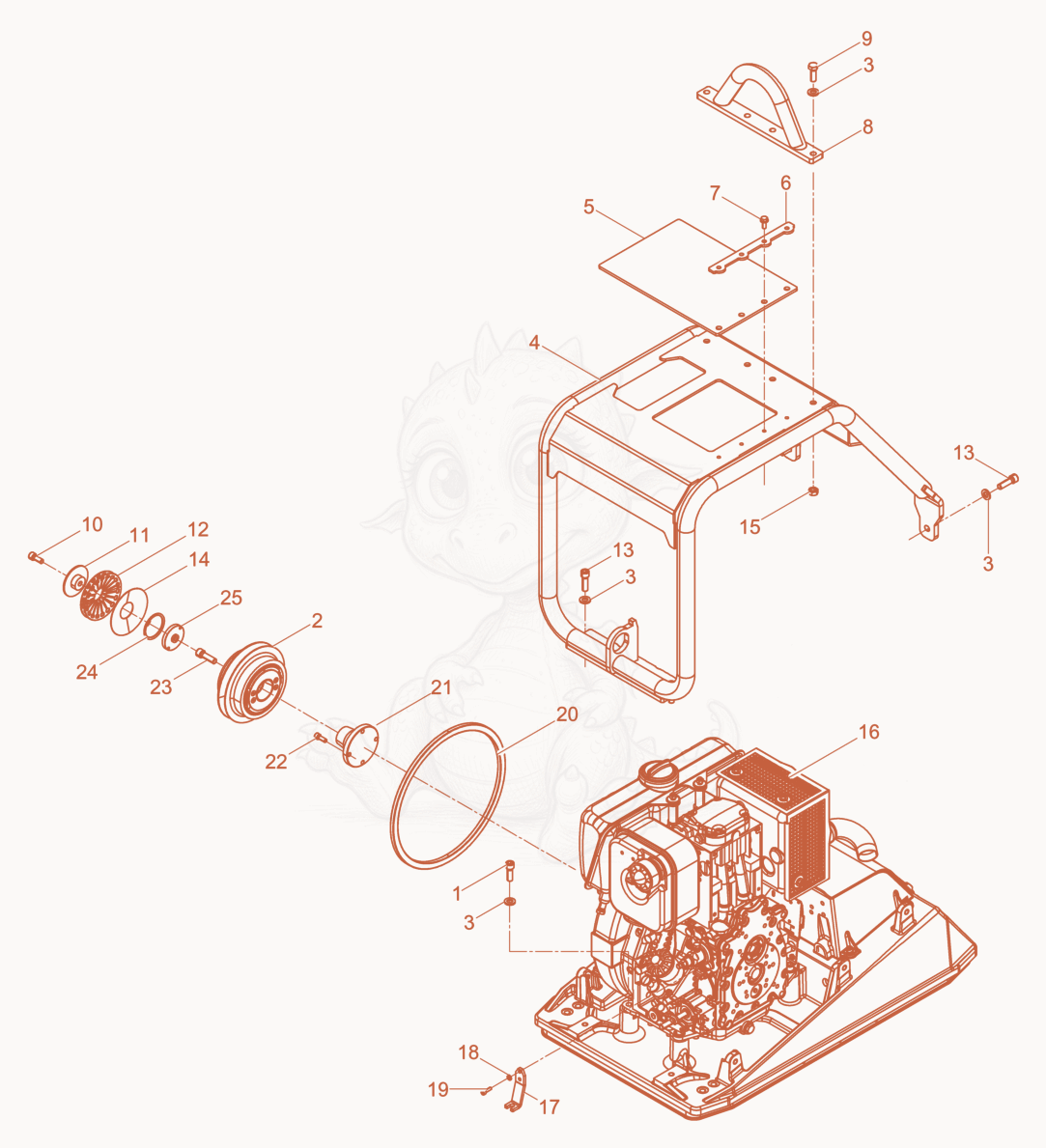 Exploded parts diagram of the Upper Mass cpl. of a Wacker Neuson DPU6055, with numbered balloons