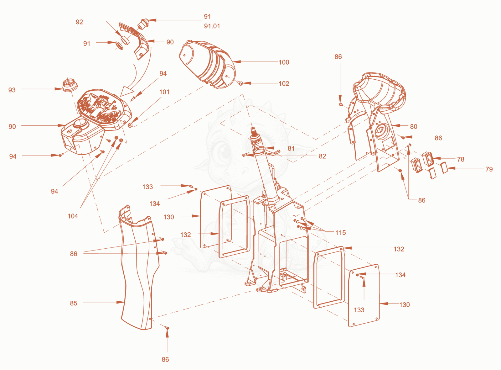 Exploded parts diagram of the canopies and covers of a Wacker Neuson RD28-120DPF, with numbered balloons