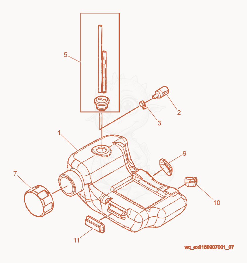 Despiece del Fuel Tank cpl. de una máquina Wacker Neuson P35, con globos numerados