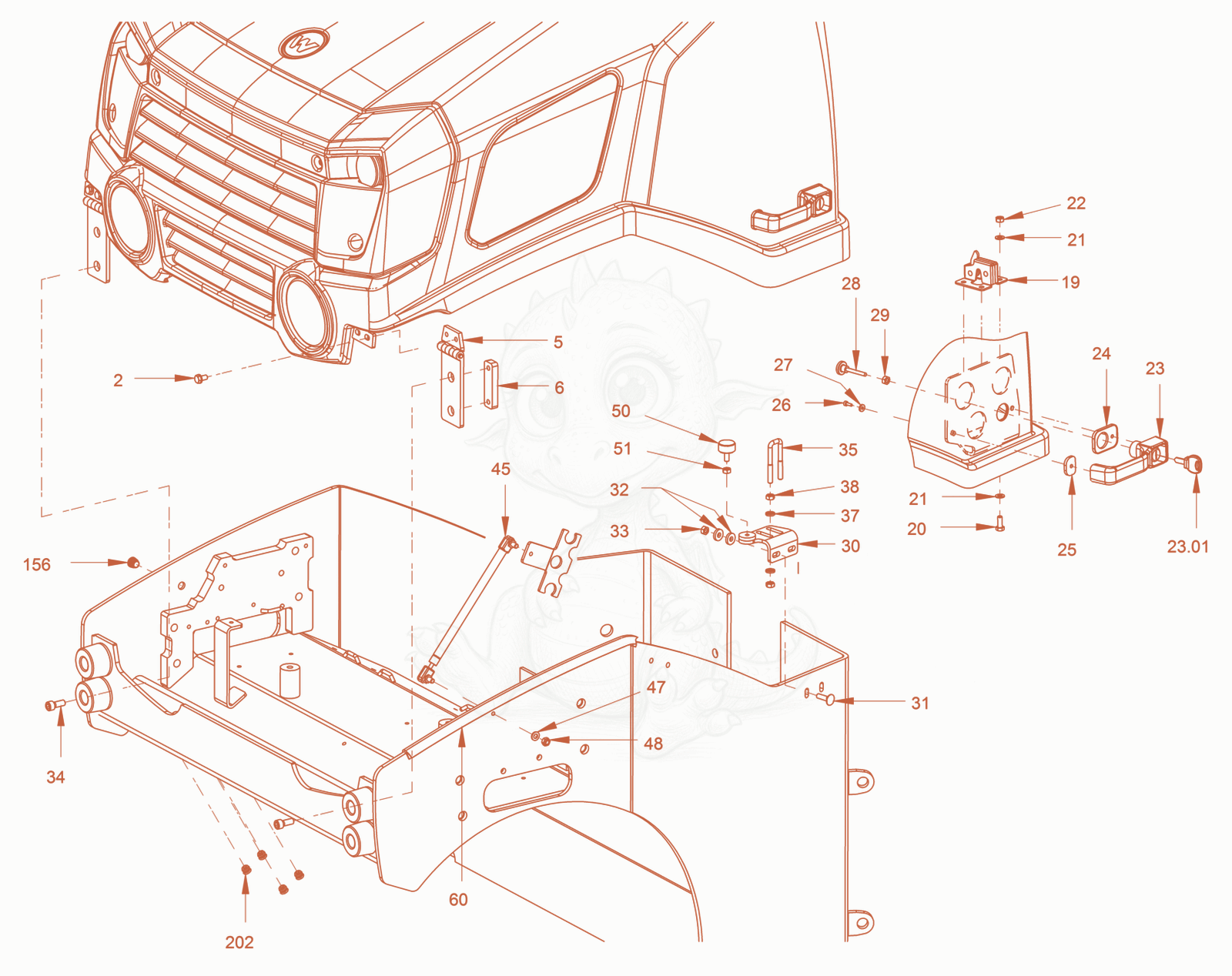 Exploded parts diagram of the canopies and covers of a Wacker Neuson RD24-100O.3, with numbered balloons