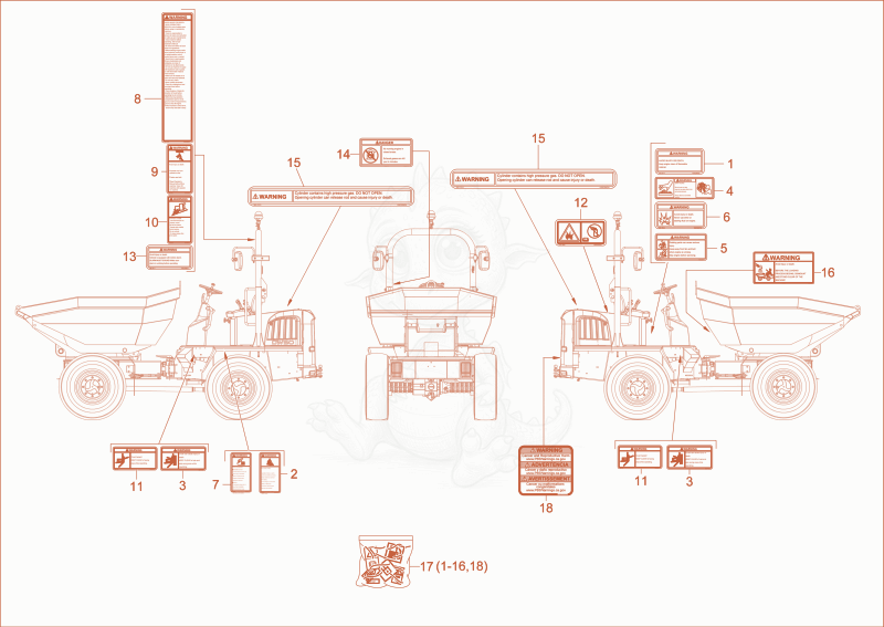Exploded parts diagram of the sticker Ansi (Option) of a Wacker Neuson DW50, with numbered balloons