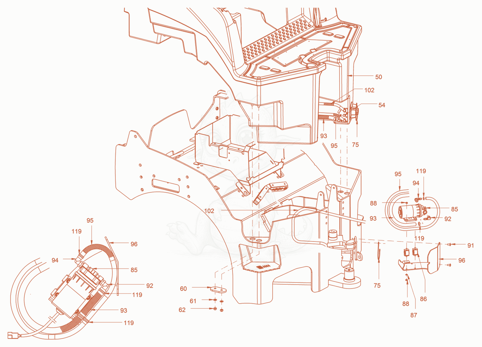 Exploded parts diagram of the sprinkling of a Wacker Neuson RD40-130C, with numbered balloons