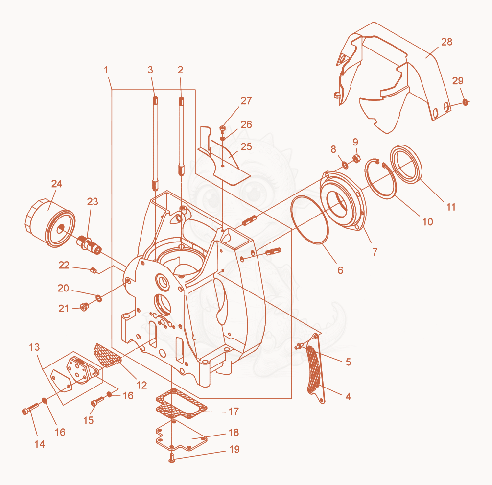 Exploded parts diagram of the Crankcase of a Wacker Neuson DPU2430F, with numbered balloons