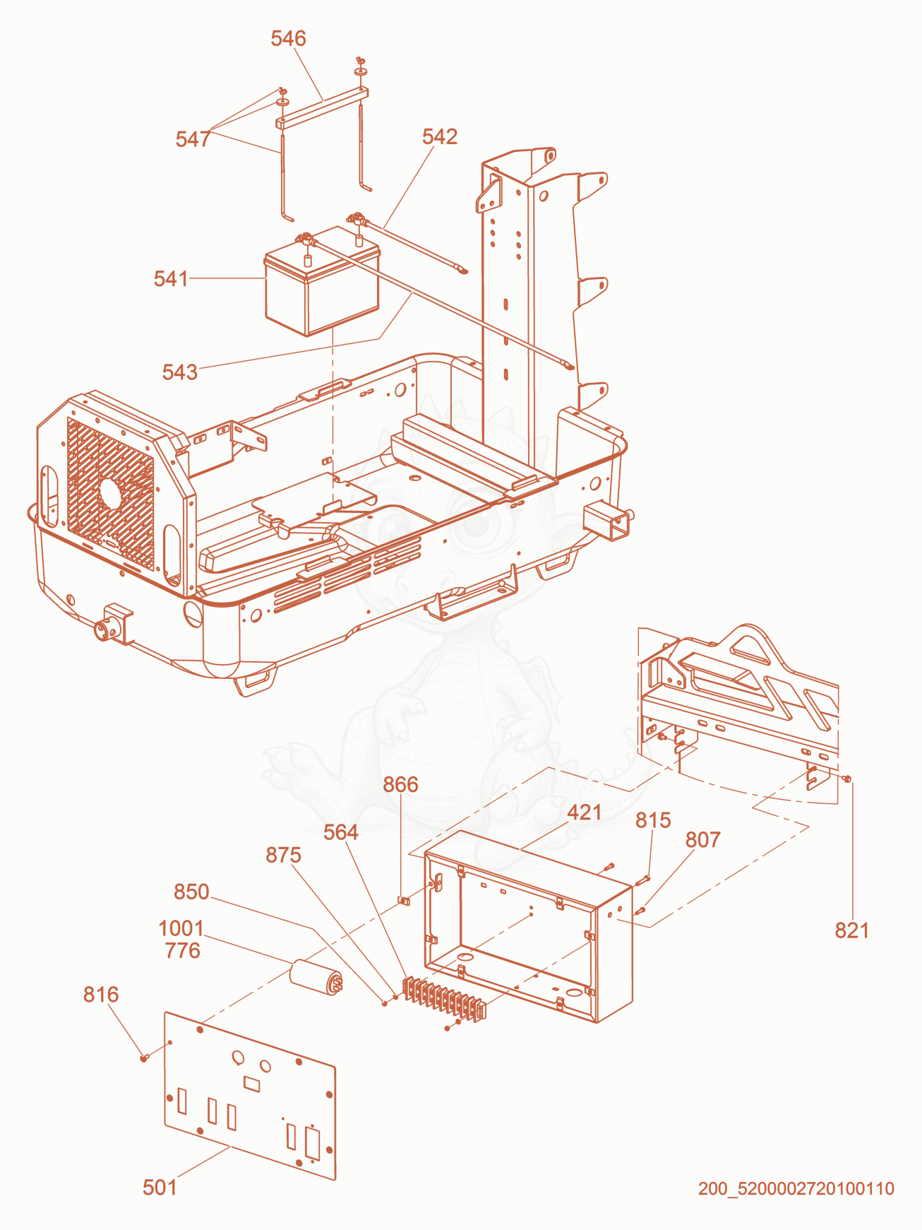 Exploded parts diagram of the Control Box/Battery, Non CE of a Wacker Neuson LTN6L-VS, with numbered balloons
