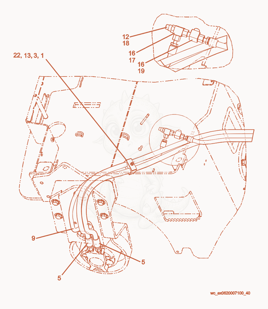 Despiece del Drive Motor Hydraulic Line Rear de una máquina Wacker Neuson RD27-120, con globos numerados