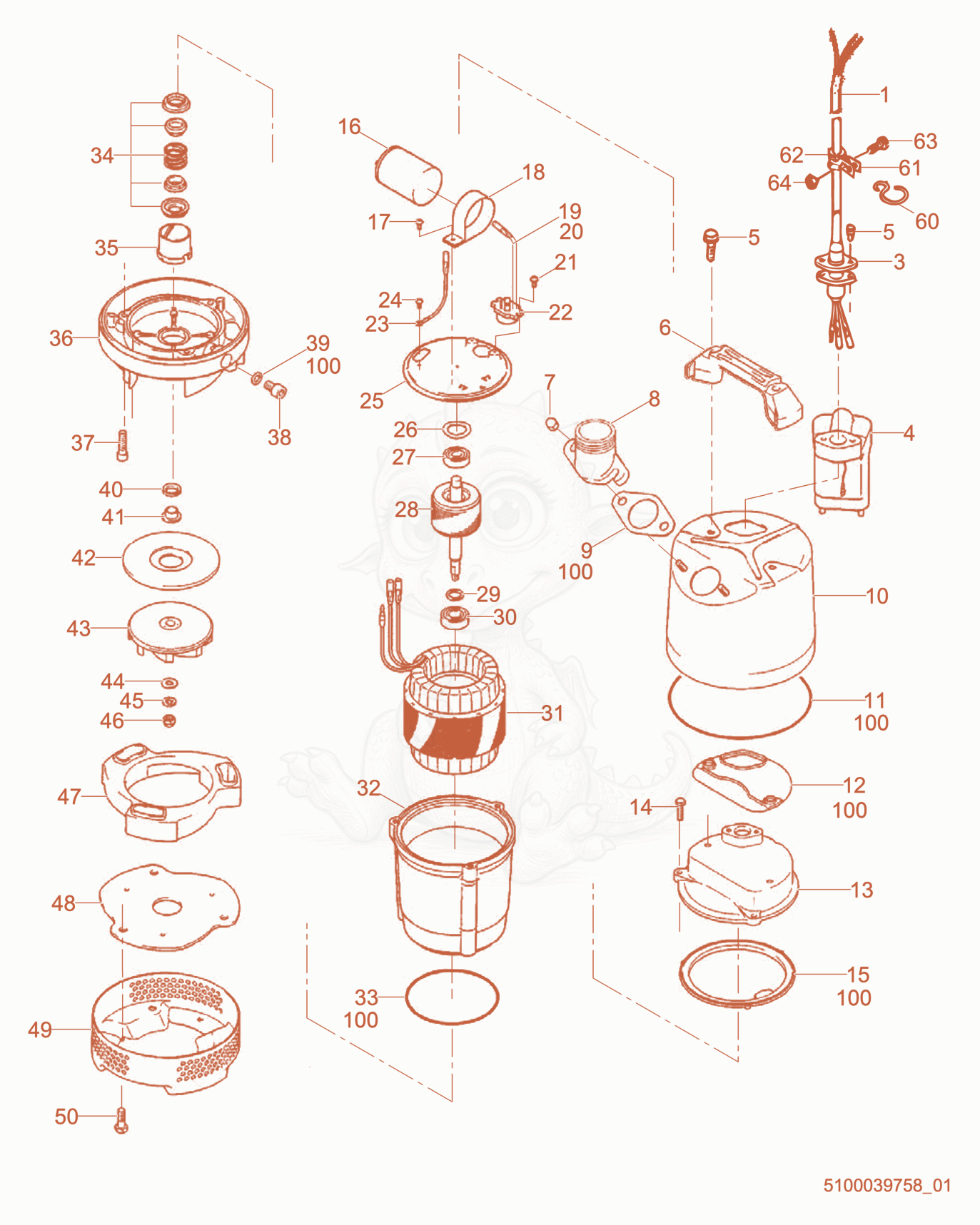 Exploded parts diagram of the Pump Components of a Wacker Neuson PSA2800, with numbered balloons