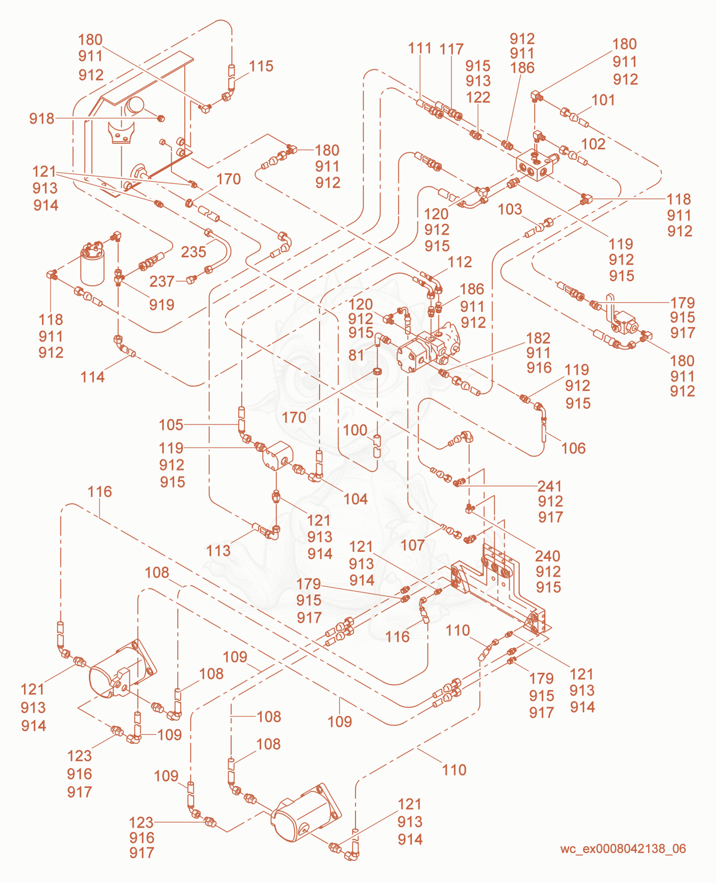 Exploded parts diagram of the Hydraulic Piping of a Wacker Neuson RD7H-ESEU, with numbered balloons