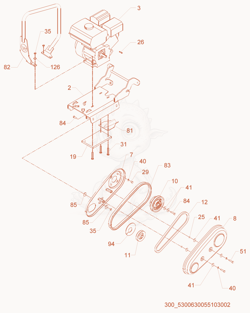 Despiece del Drive cpl. de una máquina Wacker Neuson VP1340AW, con globos numerados
