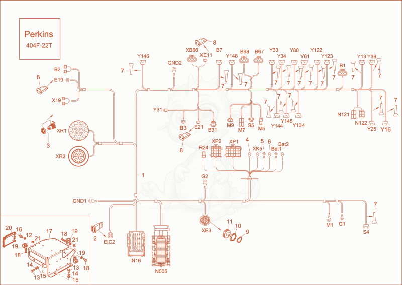 Exploded parts diagram of the wire harness chassis, engine of a Wacker Neuson ET65, with numbered balloons