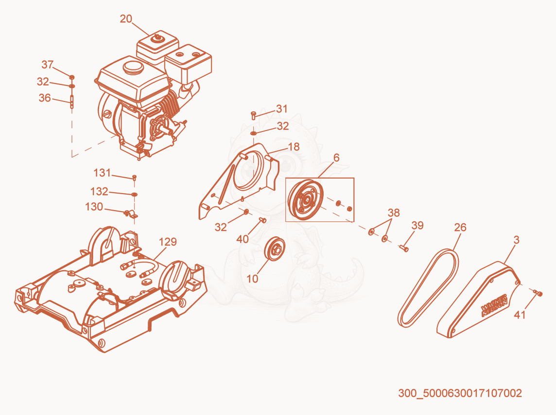 Exploded parts diagram of the Beltguard/Clutch of a Wacker Neuson WP1540AW-L, with numbered balloons