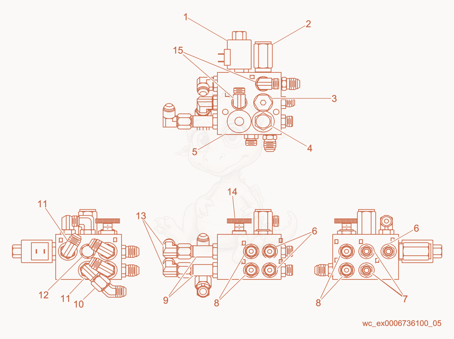 Exploded parts diagram of the Manifold of a Wacker Neuson RD880V, with numbered balloons