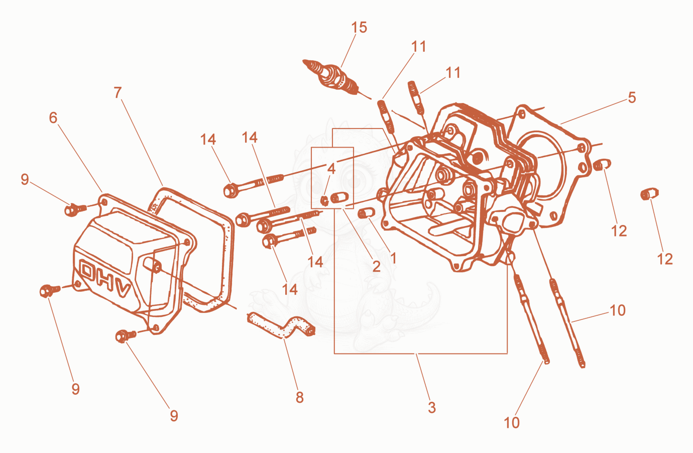 Exploded parts diagram of the Cylinder Head of a Wacker Neuson PDT3A, with numbered balloons