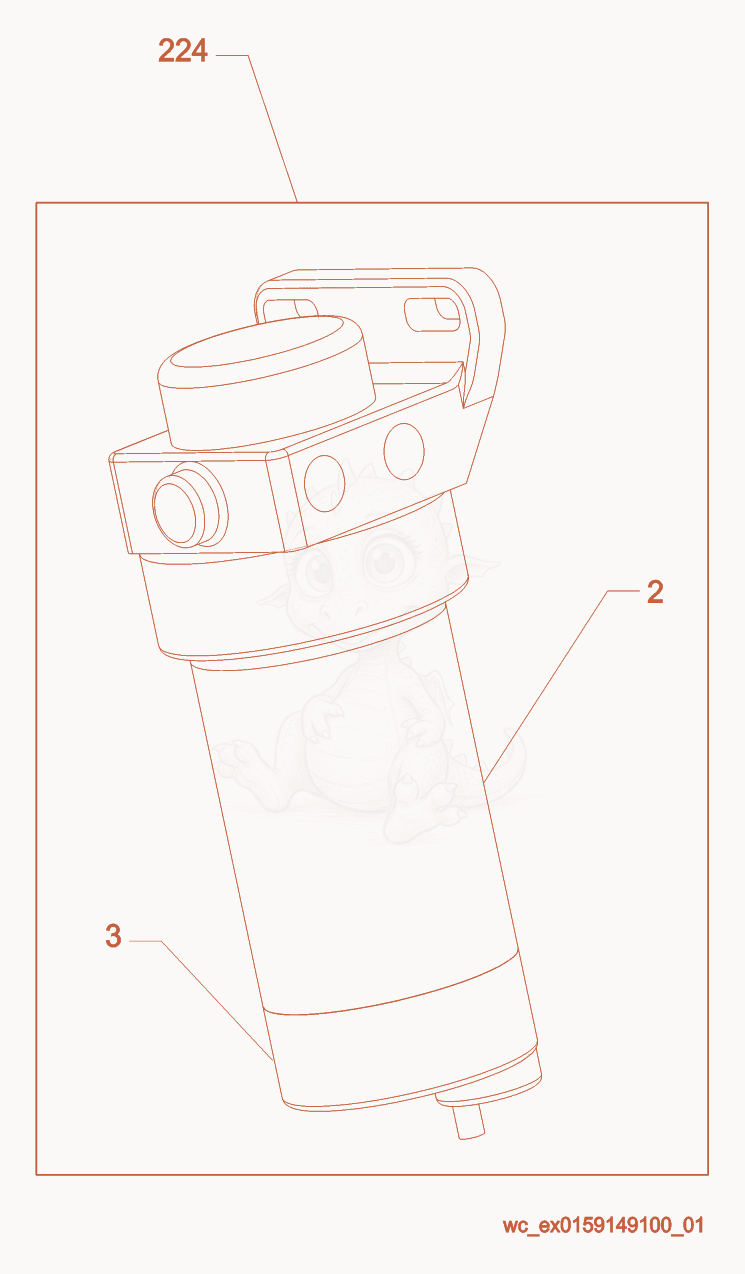 Exploded parts diagram of the Fuel/Water Separator of a Wacker Neuson G25, with numbered balloons