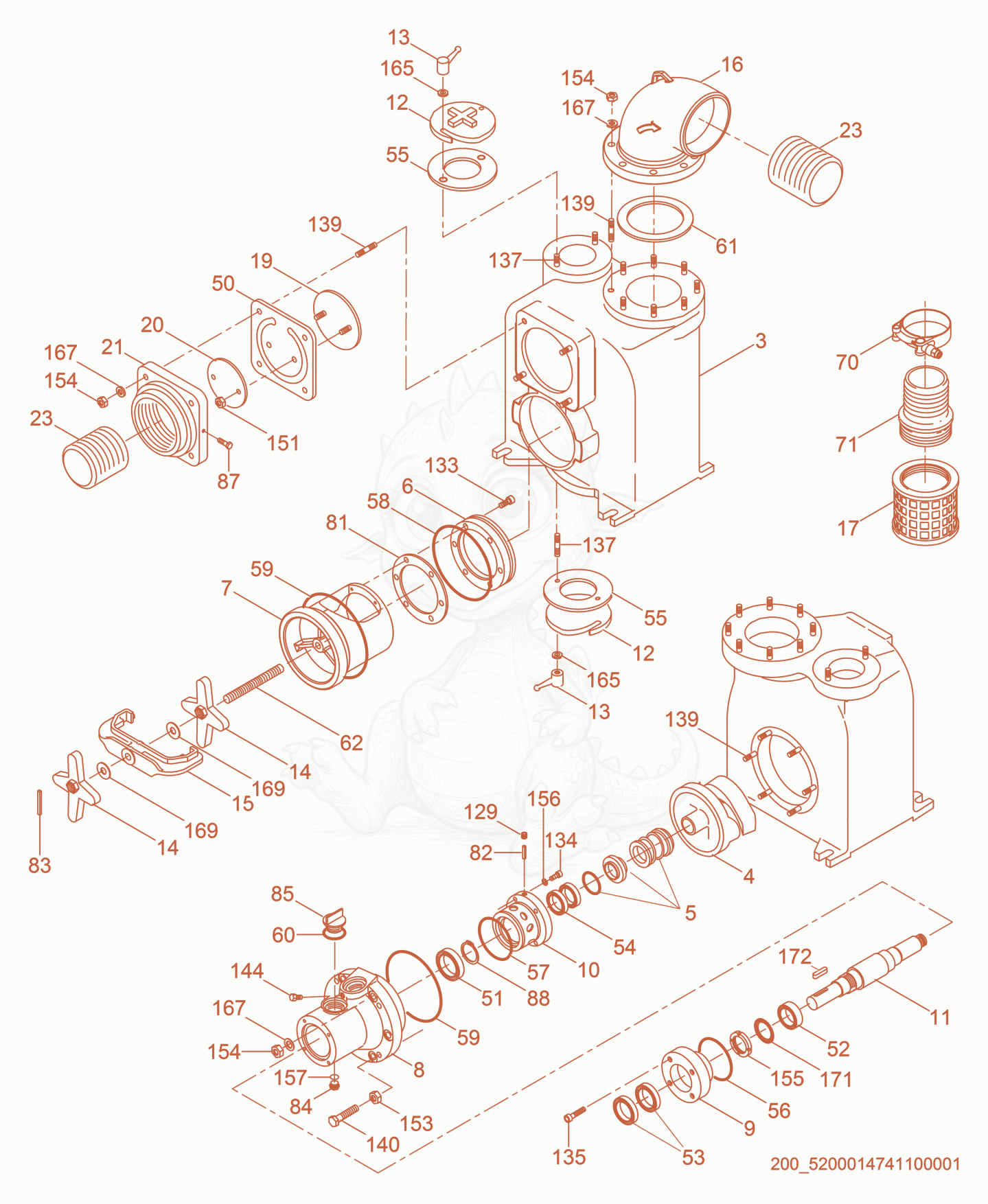 Exploded parts diagram of the Pump Components of a Wacker Neuson PT6LS, with numbered balloons
