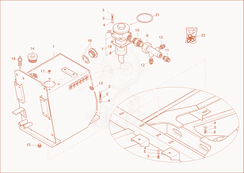 Exploded parts diagram of the hydraulic tank of a Wacker Neuson 1702RD, with numbered balloons