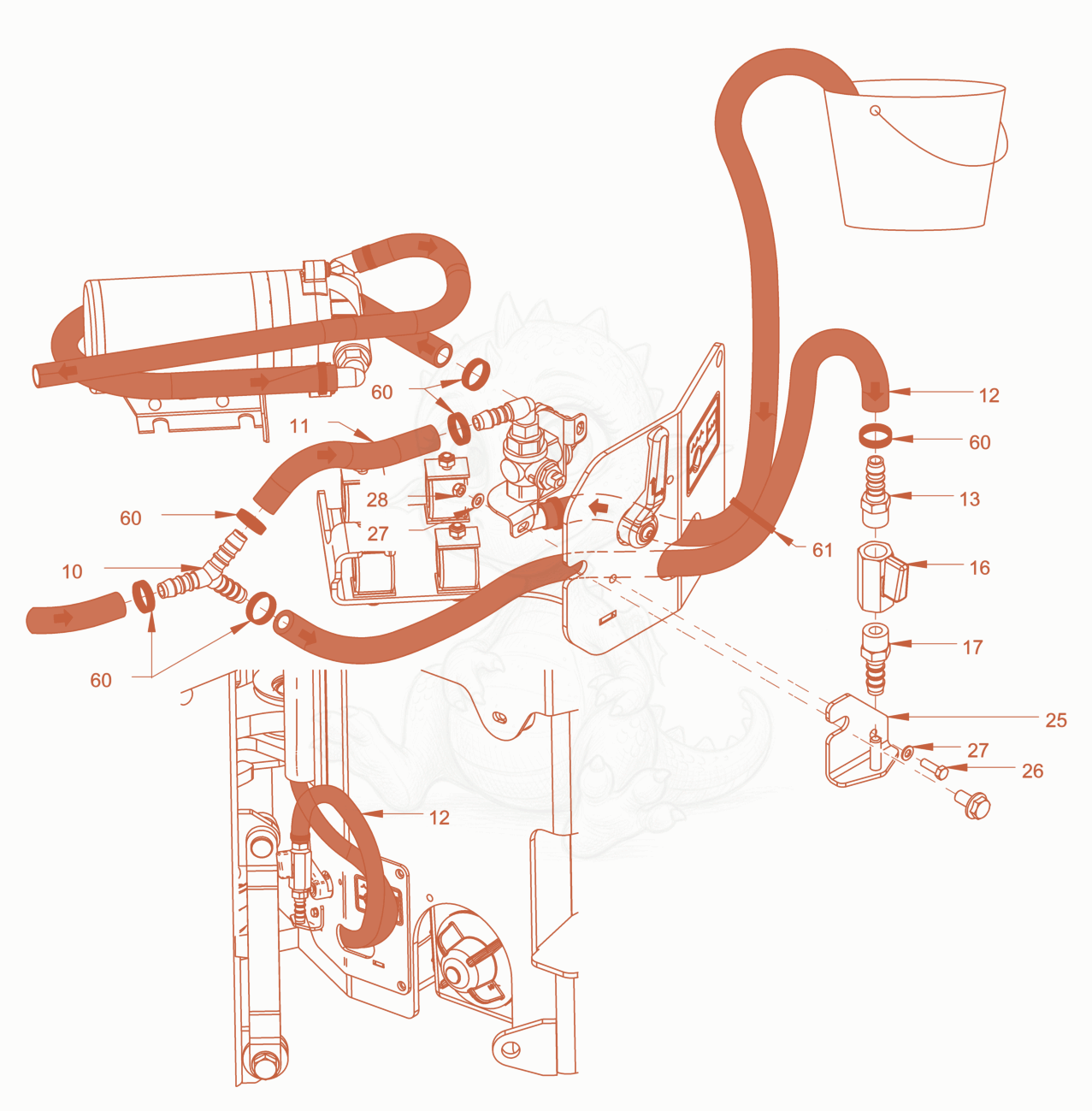 Exploded parts diagram of the antifreezing device of a Wacker Neuson RD45-140C, with numbered balloons
