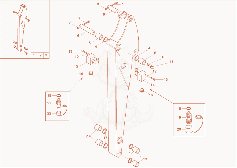 Exploded parts diagram of the DIPPER ARM SHORT of a Wacker Neuson 2003, with numbered balloons